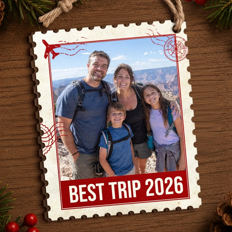 Custom Family Travel Photo Christmas Gifts - Personalized Wooden Ornament