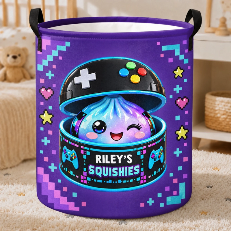 Custom Name Gamer and Kawaii Squishies Gifts For Kids - Personalized Laundry Basket