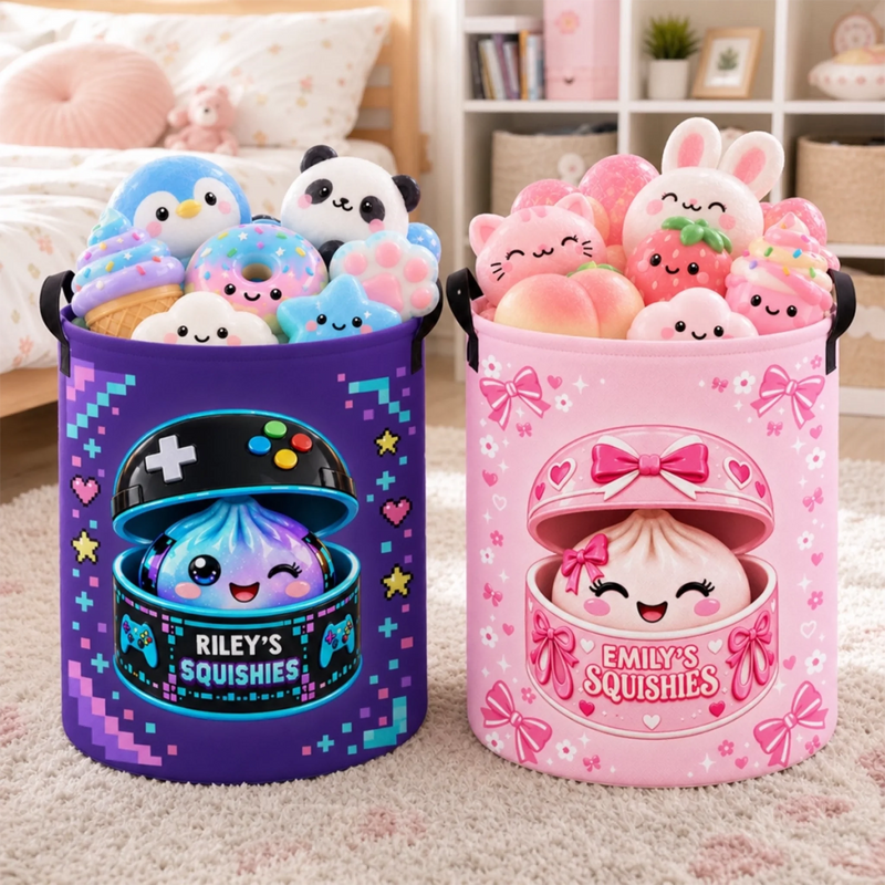 Custom Name Gamer and Kawaii Squishies Gifts For Kids - Personalized Laundry Basket