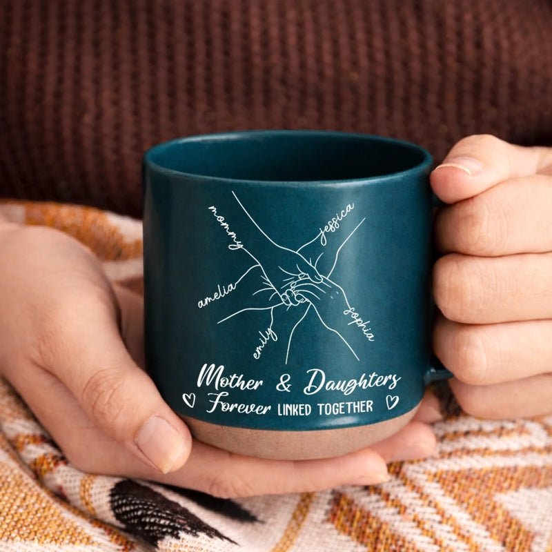 Custom Mother and Daughters Family Gift - Personalized Pottery Mug