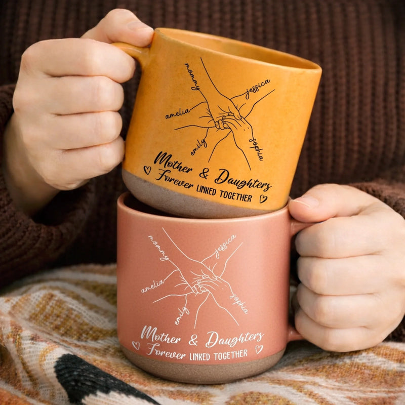 Custom Mother and Daughters Family Gift - Personalized Pottery Mug