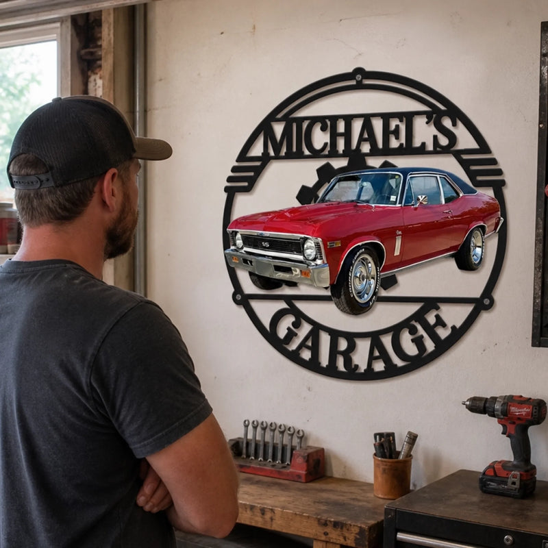 Custom Photo Classic Car Garage Decor - Personalized Shaped Metal Sign