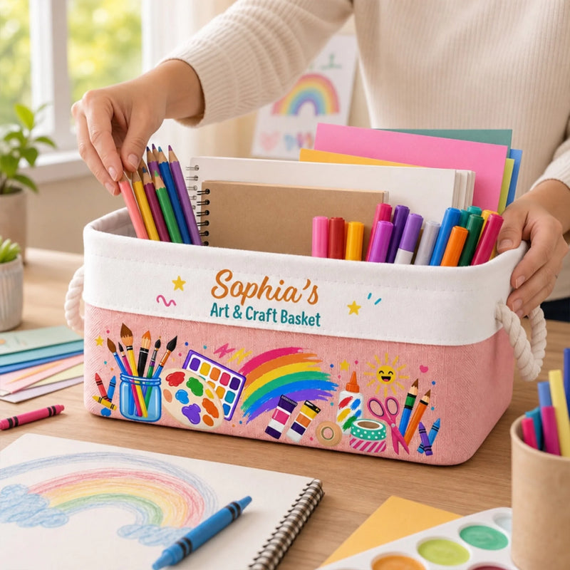 Custom Name Kids Art and Craft Gifts - Personalized Storage Basket
