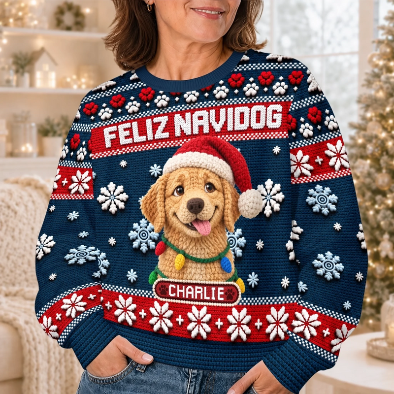 Custom Pet Photo Santa Hat Christmas Gifts For Dog Cat Lovers - Personalized Ugly Sweatshirt