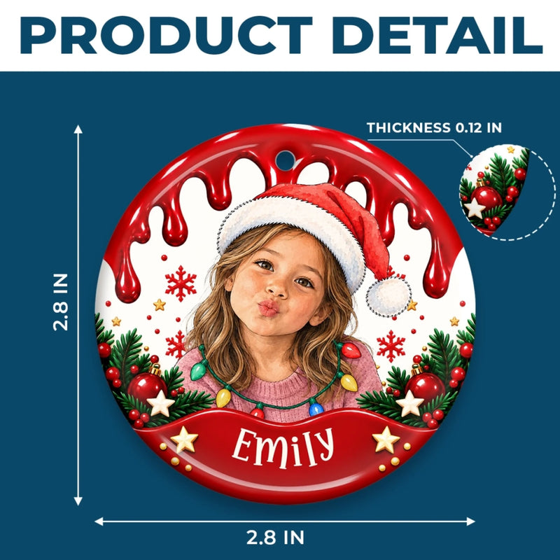 Custom Photo Name Christmas Keepsake Gifts for Kids - Personalized Ceramic Ornament