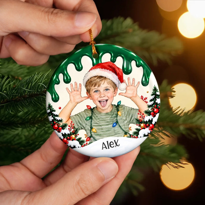 Custom Photo And Name Christmas Keepsakes For Children - Personalized Ceramic Ornament