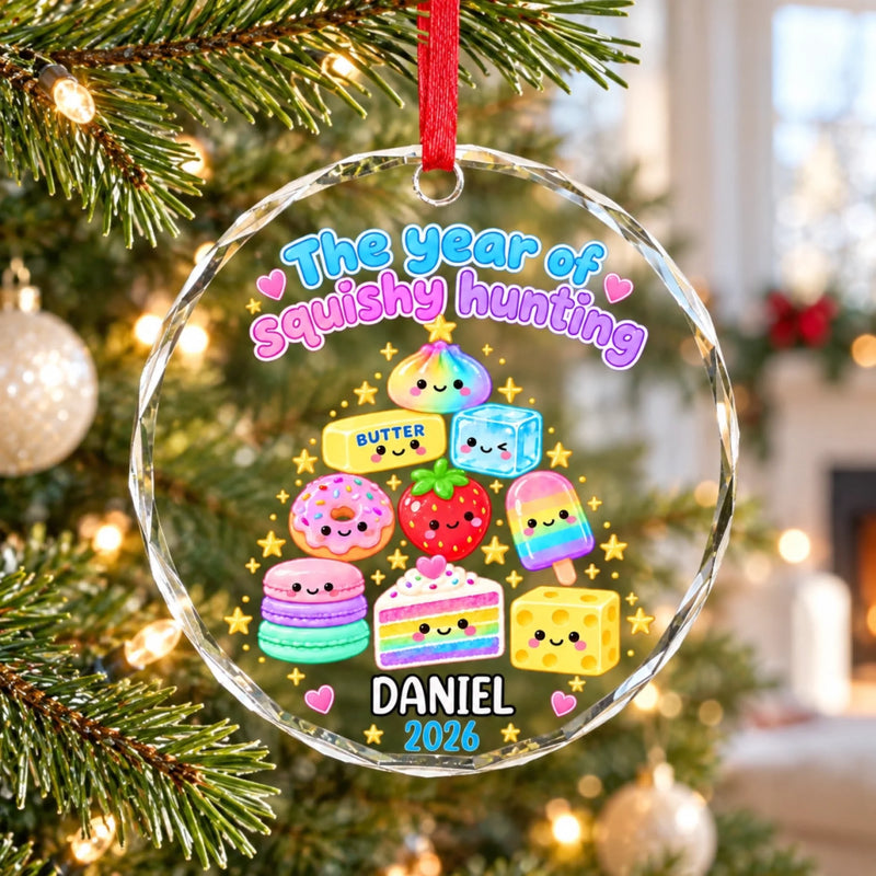 Custom Name Squishy Hunting Christmas Gifts - Personalized Glass Ornament