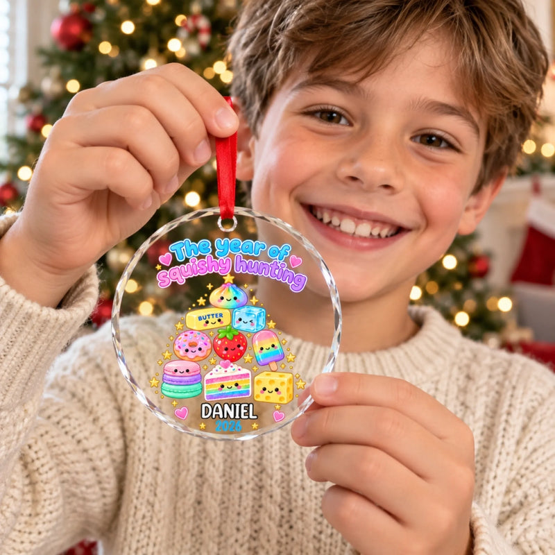 Custom Name Squishy Hunting Christmas Gifts - Personalized Glass Ornament