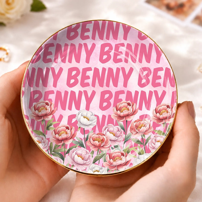 Custom Name Floral Gifts For Women - Personalized Jewelry Dish