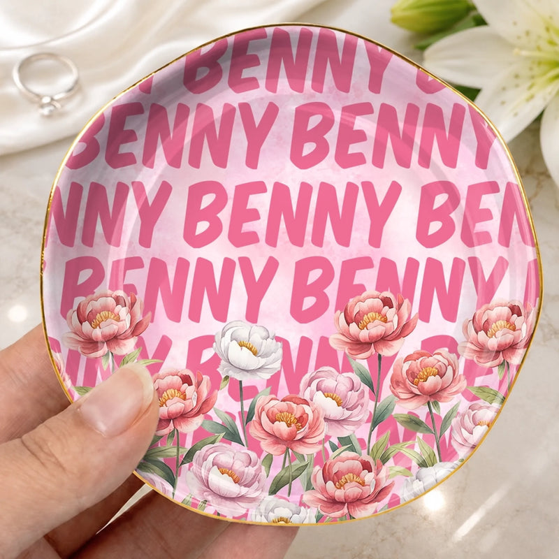 Custom Name Floral Gifts For Women - Personalized Jewelry Dish