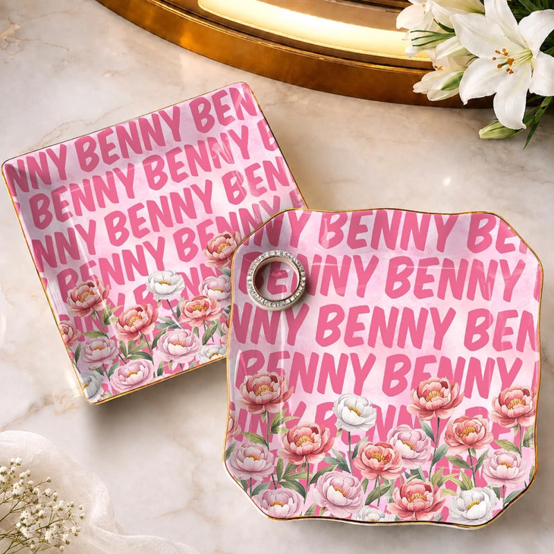Custom Name Floral Gifts For Women - Personalized Jewelry Dish