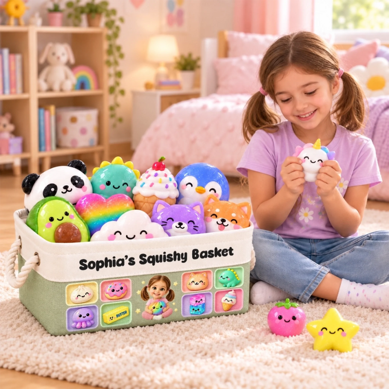 Custom Photo Name Squishy Toy Gifts for Kids - Personalized Storage Basket