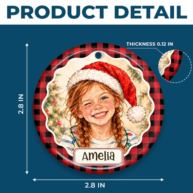Custom Photo Santa Hat Keepsake for Kids - Personalized Ceramic Ornament