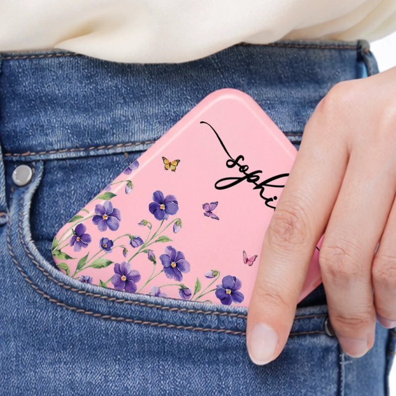 Custom Name Floral Butterfly Gifts for Women - Personalized LED Compact Makeup Mirror