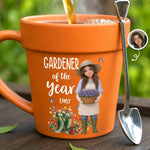 Custom Photo Name Gardener of the Year Gifts for Gardeners - Personalized Plant Pot Ceramic Mug