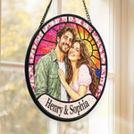 Custom Photo Anniversary Couple Gifts - Personalized Stained Glass Window Hanging Suncatcher