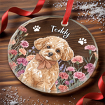 Custom Pet Photo Christmas Gifts for Pet Lovers - Personalized Circle Glass Ornament