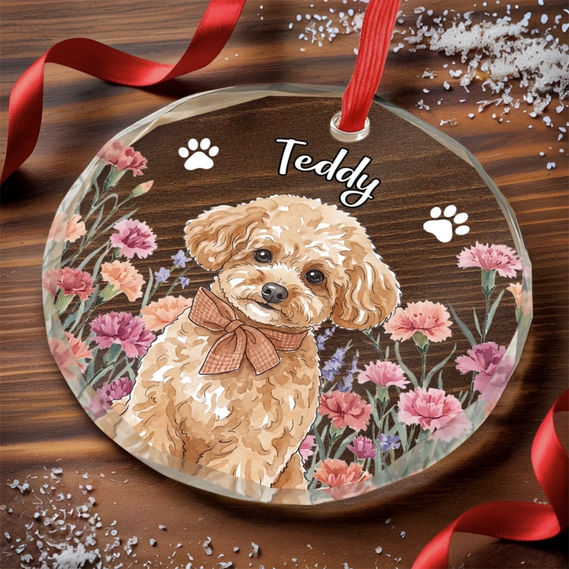 Custom Pet Photo Christmas Gifts for Pet Lovers - Personalized Circle Glass Ornament