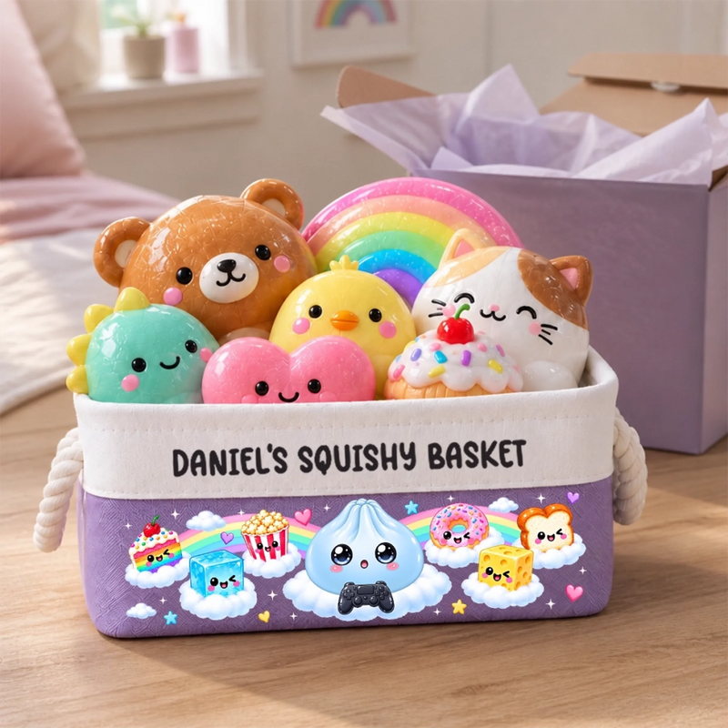 Custom Name Squishy Toy Gifts for Kids - Personalized Storage Basket