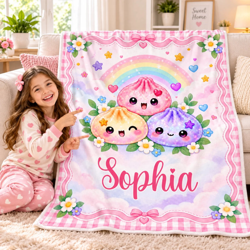 Custom Name Cute Dumpling Squishy Gifts For Kids - Personalized Blanket