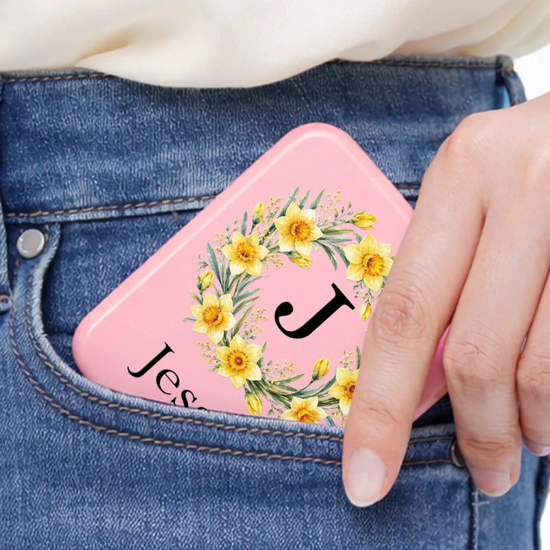 Custom Name Floral Makeup Gifts for Women - Personalized LED Compact Makeup Mirror