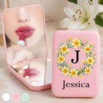 Custom Name Floral Makeup Gifts for Women - Personalized LED Compact Makeup Mirror