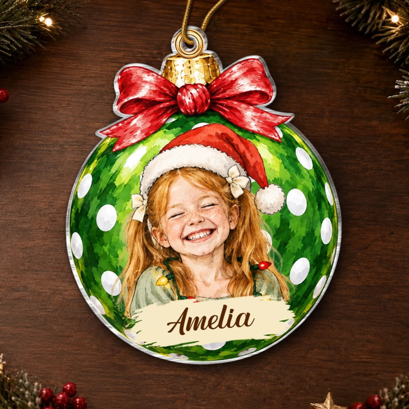 Custom Photo Name Christmas Ornament Gifts for Kids - Personalized Acrylic Ornament