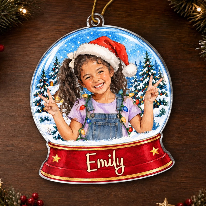 Custom Photo Snow Globe Christmas Gifts for Kids - Personalized Acrylic Ornament