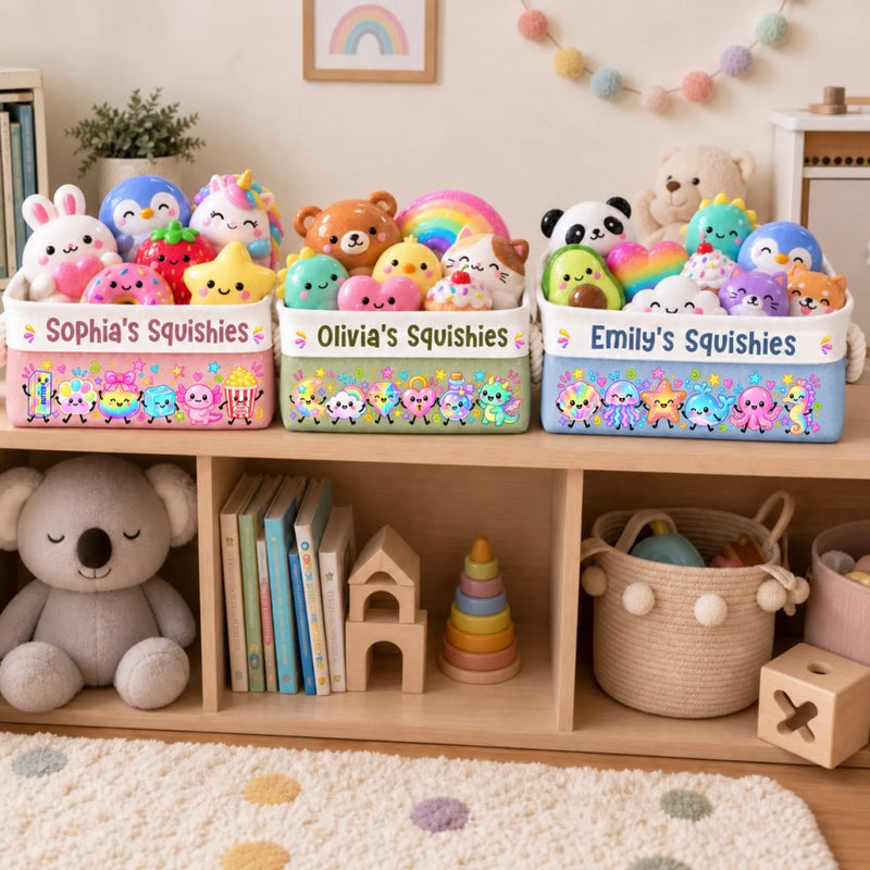 Custom Name Kawaii Squishy Collection Gifts for Kids - Personalized Storage Basket