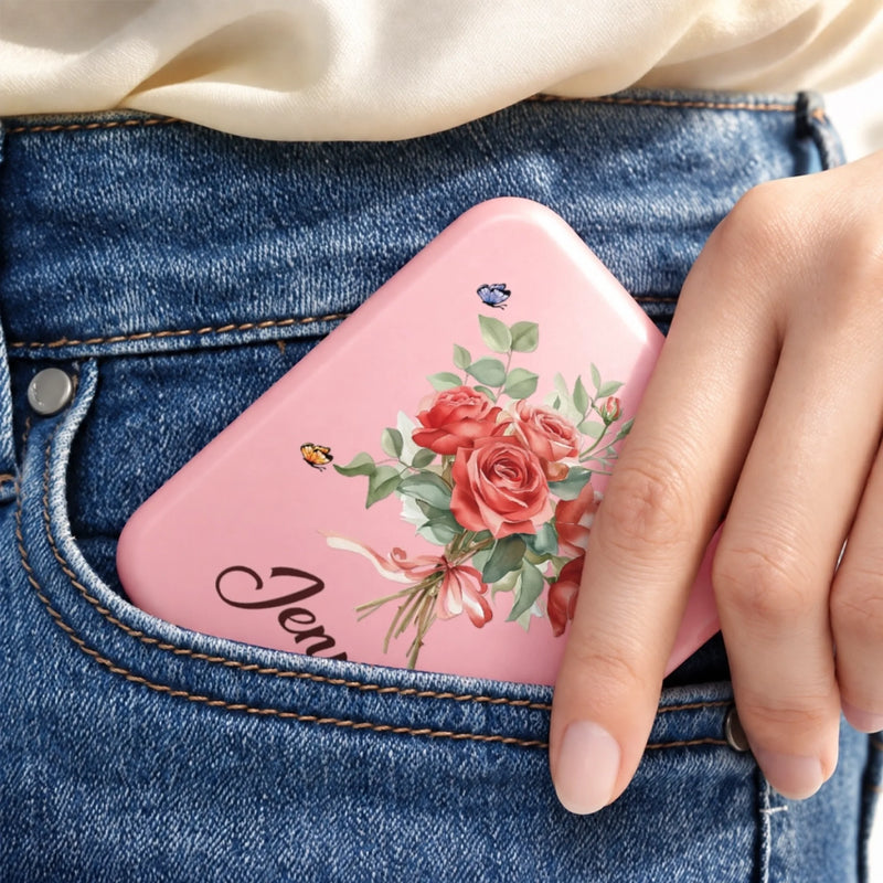 Custom Name Rose Butterfly Beauty Gifts for Women - Personalized LED Compact Makeup Mirror