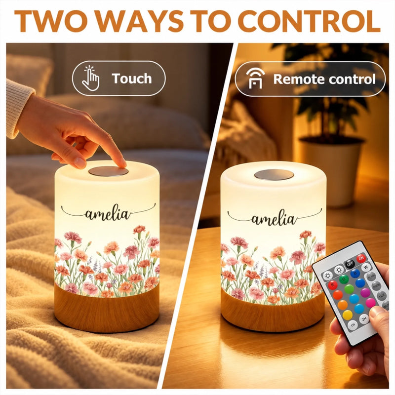 Custom Name Floral Decor - Personalized Dimmable Touch Night Light
