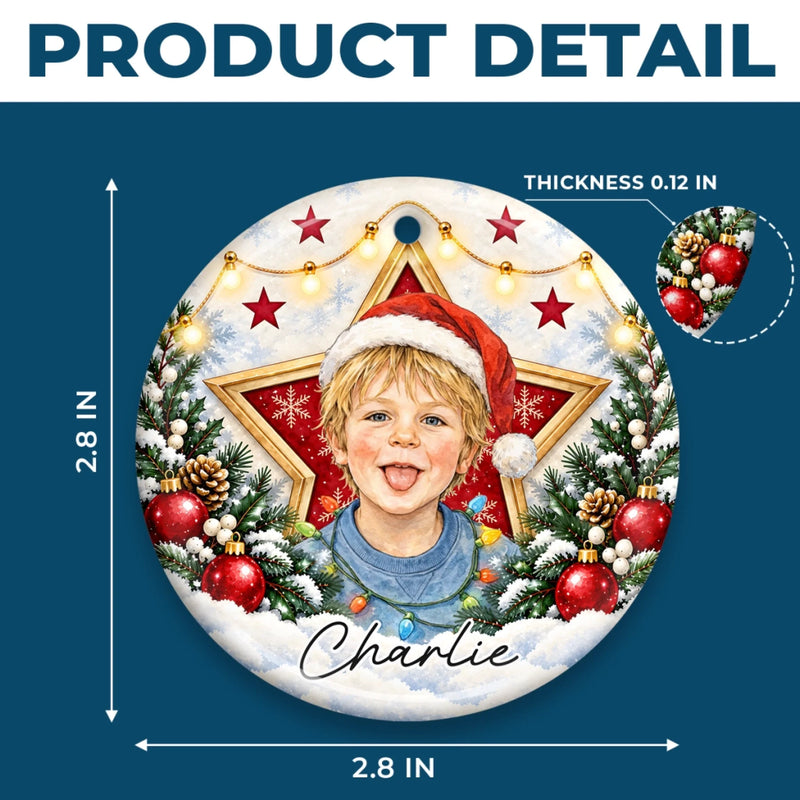Custom Photo Star Christmas Keepsake for Kids - Personalized Ceramic Ornament