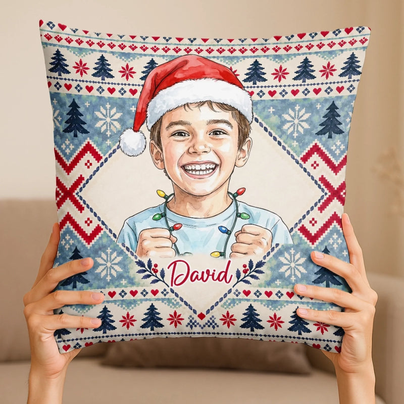 Custom Photo Name Christmas Gifts for Kids - Personalized Pillow