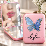 Custom Name Butterfly Floral Design - Personalized LED Compact Makeup Mirror