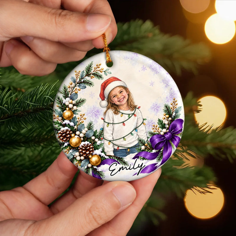 Custom Photo Christmas Child Portrait Keepsake - Personalized Ceramic Ornament