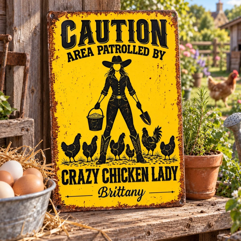 Custom Name Crazy Chicken Lady Gifts - Personalized Metal Sign