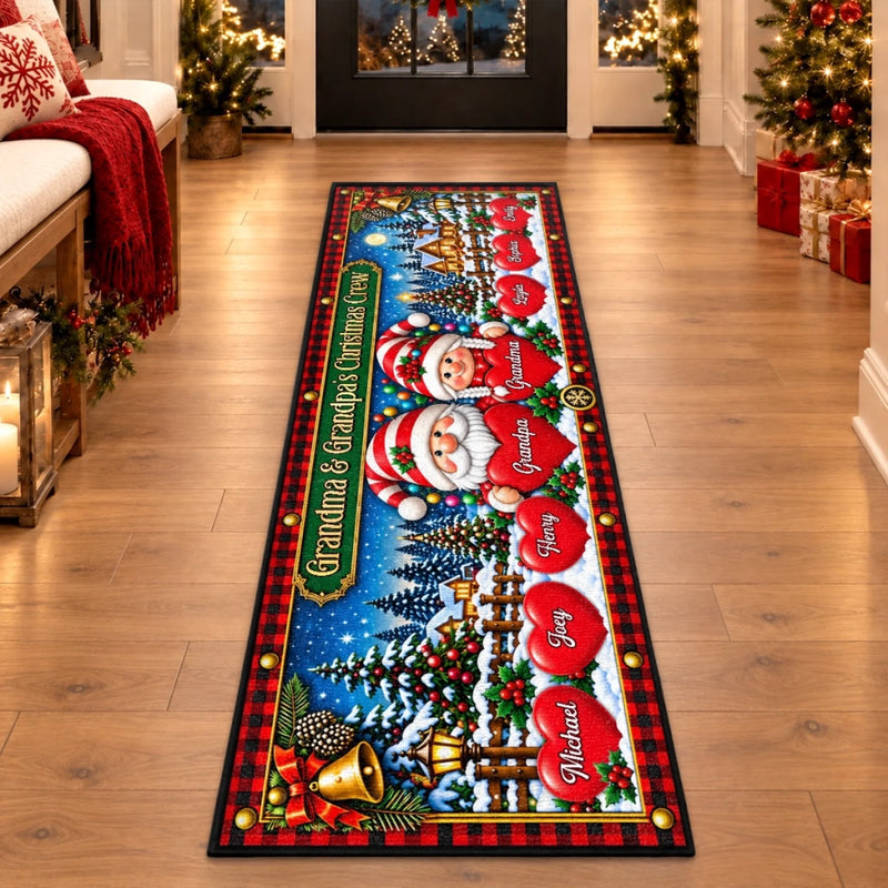Custom Name Grandma, Grandpa Christmas Crew Decor - Personalized Runner Rug