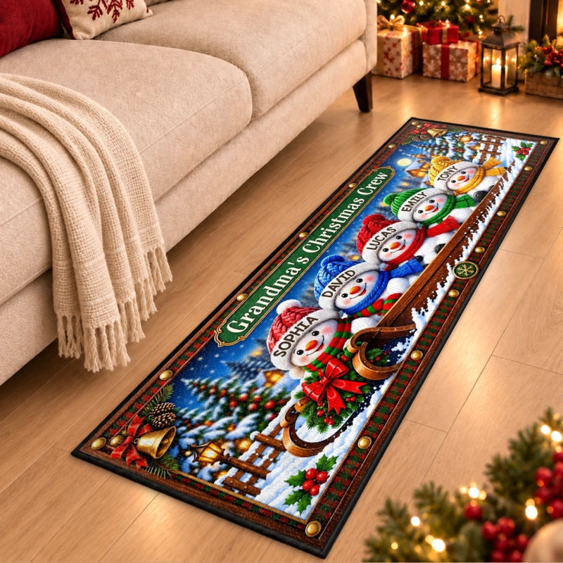 Custom Name Snowman Christmas Gifts For Grandma And Grandpa - Personalized Runner Rug