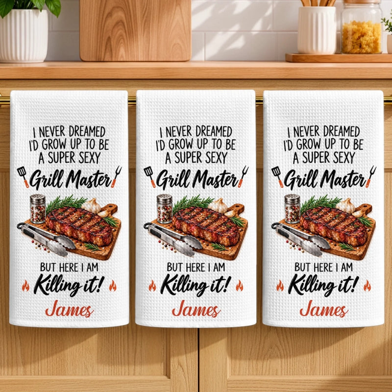 Custom Name Funny Grill Master Gifts - Personalized Kitchen Towel