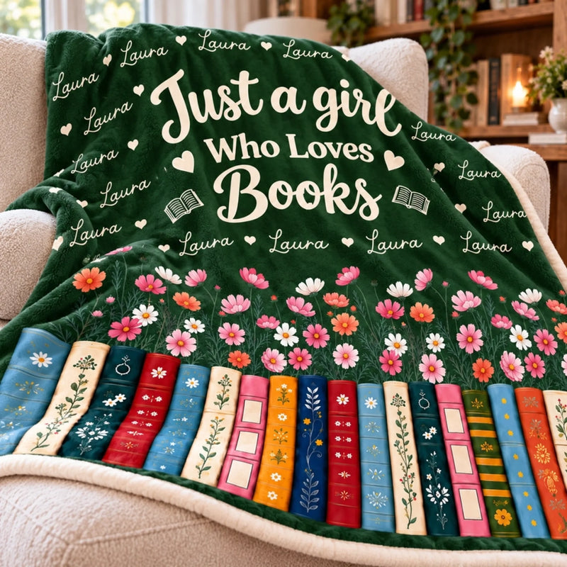 Custom Name Bookworm Reading Gifts for Her - Personalized Blanket