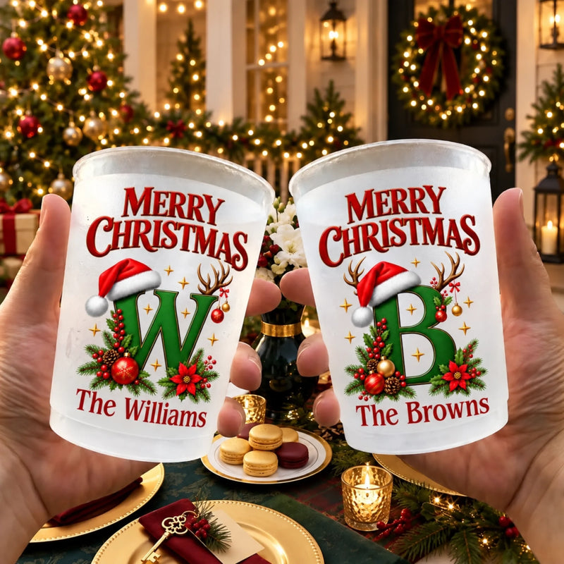 Custom Christmas Monogram Gifts for Family Gatherings - Personalized Plastic Cups
