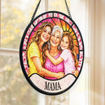 Custom Photo Generational Family Gifts For Mom, Grandma - Personalized Stained Glass Window Hanging Suncatcher