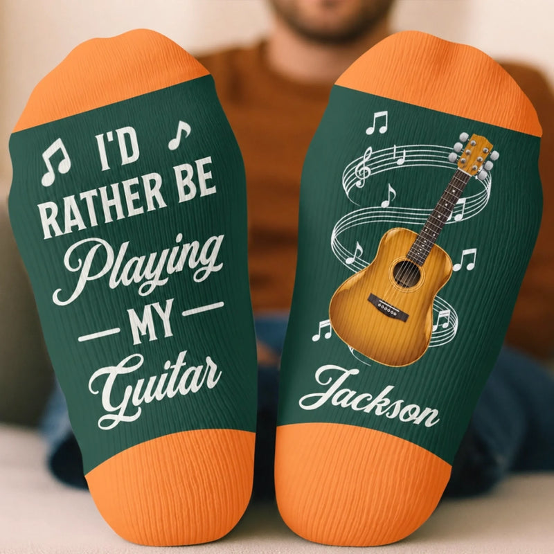 Custom Name Guitar Gifts for Musicians - Personalized Crew Socks