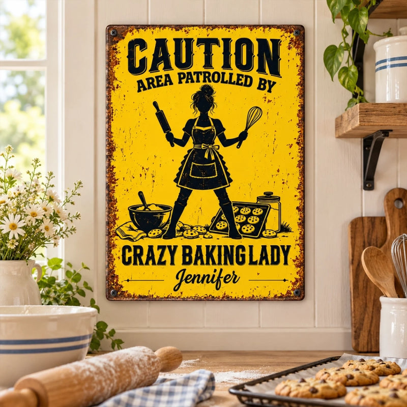 Custom Name Crazy Baking Gifts For Women - Personalized Metal Sign