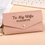 Custom Name Romantic Gifts For Wife - Personalized Leather Envelope Wallet