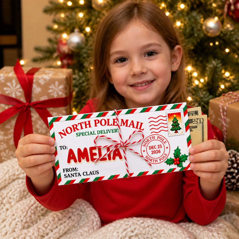 Custom Name North Pole Christmas Gifts for Kids - Personalized Money Envelop