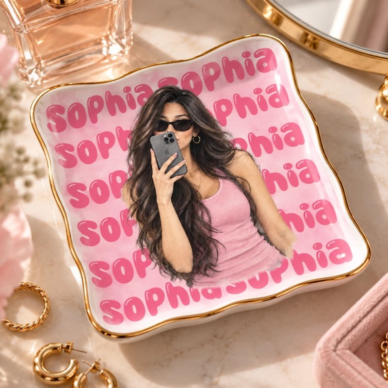 Custom Photo Name Jewelry Gifts for Women - Personalized Jewelry Dish