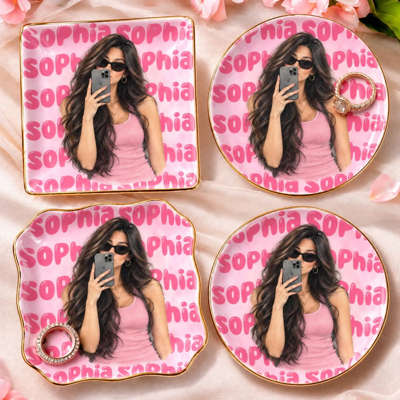 Custom Photo Name Jewelry Gifts for Women - Personalized Jewelry Dish