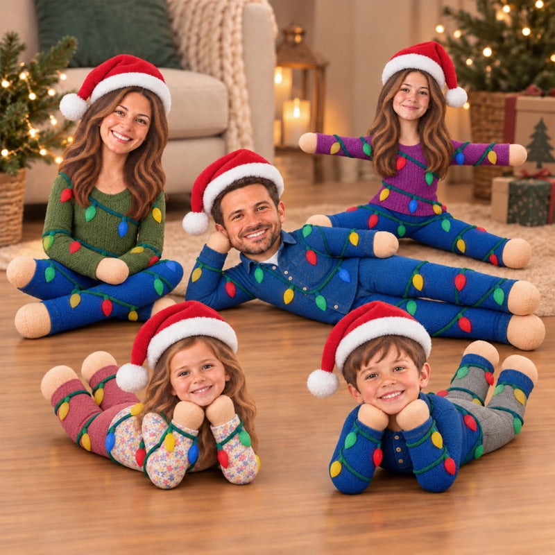 Custom Photo Christmas Light Poseable Doll Holiday Gifts For Sisters, Coworkers And Family - Personalized Poseable Plush Doll