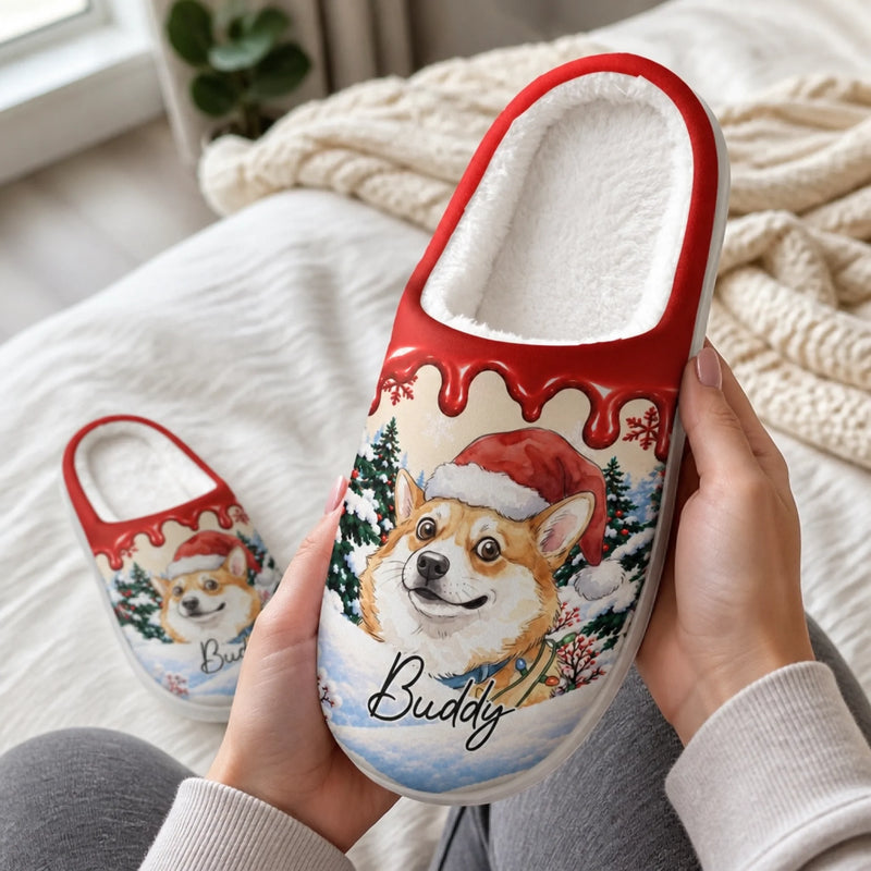 Custom Pet Photo And Name Christmas Gifts For Dog And Cat Lovers - Personalized Fluffy Slippers